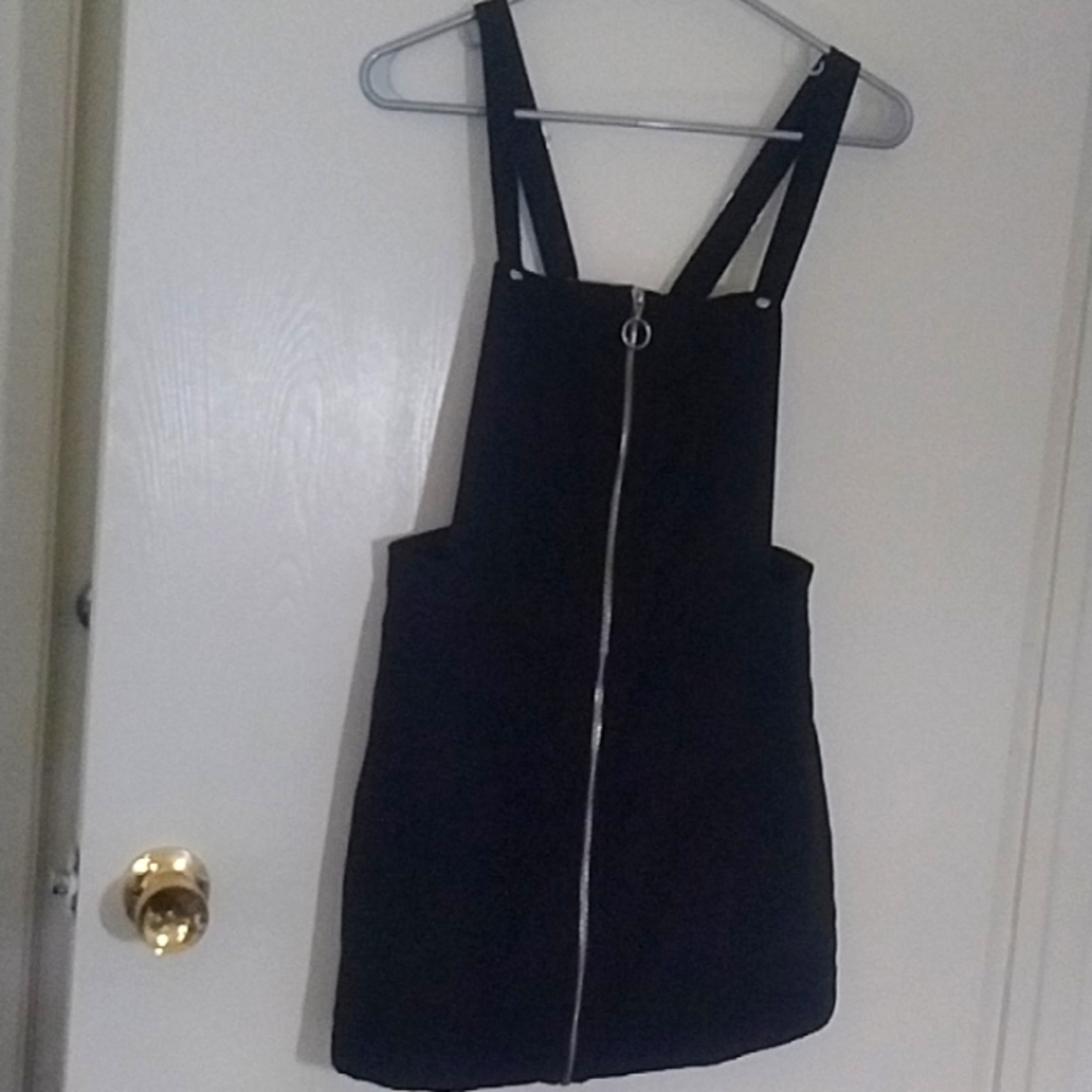 H&M Divided Black Suede Zip Up Pinafore Mini Dress